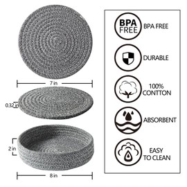 Trivets for Hot Dishes, Trivets for Hot Pots and Pans, Hot Pads for Countertops, Coasters 4 Pcs and Storage Basket 1 Pack, Pot Holders for Kitchen, Cotton Hot Mats Cooking Pad Protect Table (D Grey)