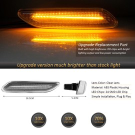 D-Lumina Sequential LED Side Marker Lights Turn Signal Blinker Lamp Clear Lens for Mini Cooper R60 R61 Countryman Paceman 2011-2016 Front Fender Side Marker, Replace OEM Side Marker Light, Pack of 2