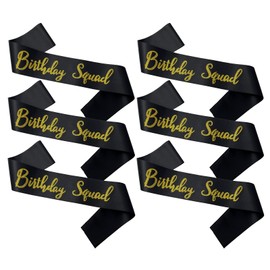 Ashaqshnglee Birthday Squad Sash, 6 Pieces Black with Gold Glitter Letter Birthday Gift Sashes Set for Women Funny Party Favors Decorations for 16th 18th 21st 25th 30th 40th 50th or Other Bday