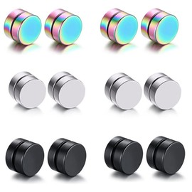 6 Pairs of 6 mm Magnetic Earrings, Magnetic Earrings, Men, Magnetic Earrings, Women, Round Stud Clips, Non-Piercing, Stainless Steel, Hip Hop Punk Style, Unisex, Stainless Steel, Agate