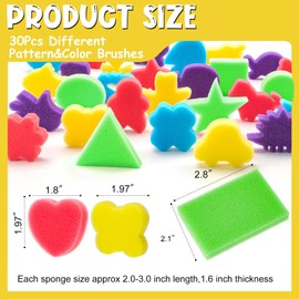 30Pcs Sponge Painting Shapes, Painting Craft Sponge with Different Shape, Colorful Paint Sponges for Kids Early Learning Finger Paint Brushes Foam Art Drawing Tools