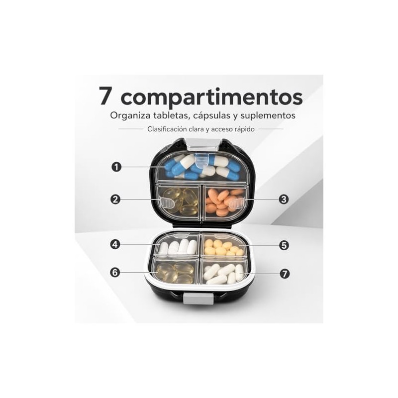 Pastillero Impermeable - Pastillero de Viaje con 7 Departamentos -