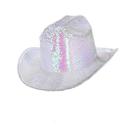Smiffys Fever Deluxe Sequin Cowboy Hat, Iridescent White, Fever Accessories Fancy Dress, Western Dress Up Hats