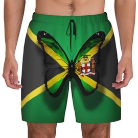 NiuKom - Traje de baño para hombre con forro de compresión, secado rápido, pantalones cortos de playa, trajes de baño, Bandera de Jamaica Mariposa, X-Large