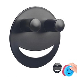 Stainless Steel Smiley Face Sponge Holder with Adhesive Hook - No Falling Risk, Rustproof Sink Caddy for Kitchen & Bathroom, Keep Happy Face Sponge Dry and Odor Free (Black)
