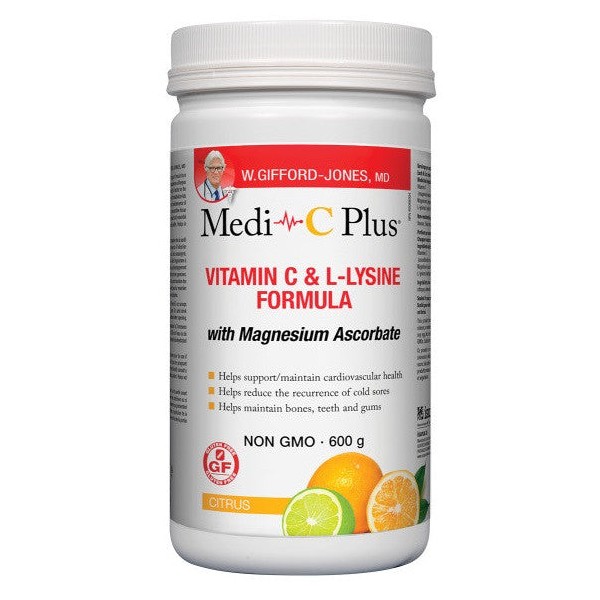 W. Gifford-Jones MD Medi-C Plus Vitamin C & Lysine Formula with Magnesium Ascorbate Citrus, 600 grams