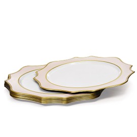 " OCCASIONS " 10 Pieces Round 13'' Round Acrylic Plastic Wedding Chargers, Dinner Party Decoration Charger Plates (Scalloped Baby Pink and Gold)