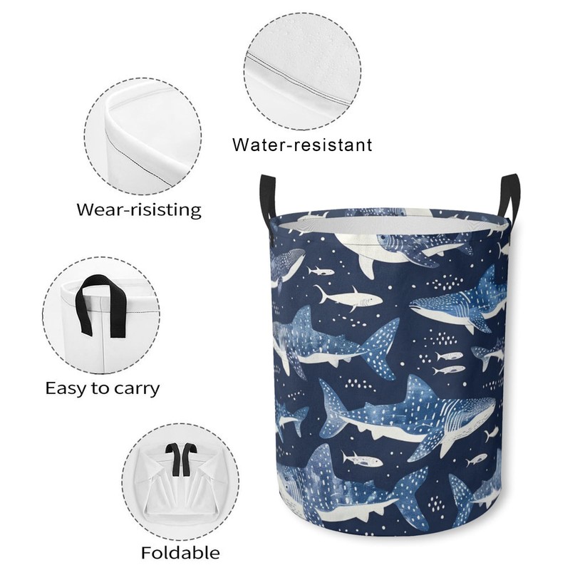 Laundry Basket Whale Shark Collapsible Laundry Hamper with Handles Clothes