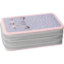EBERHARD FABER Triple Decker 577474 Pencil Case with 36 Writing Utensils Cat with 3 Zips