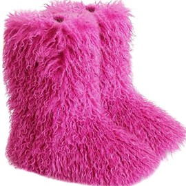 Valpeak Faux Fur Boots for Women - Mongolian Furry Winter Fluffy Fuzzy Boots (Rose,10)