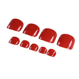 24pcs Short False Toenails French Tip Press On Toe Nails Acrylic False Toenails Square Full Toenail Tips Red Artificial Feet Nails Decals