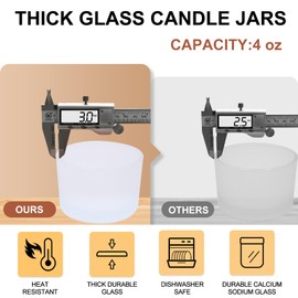 SHOWIN Thick Candle Jars for Making Candles 16 Pcs, 4 OZ Empty Jars with Wood Lids for Candle Making, Sample Container - Dishwasher Safe,Frosted White