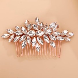 Missgrace Bridal Gold Silver Pink Rhinestones Hair Comb Sparkling Dainty Black Rhinestones Headpiece for Women Elegant Hair Comb Hair Accessoires for Bride Women (Rose Gold)
