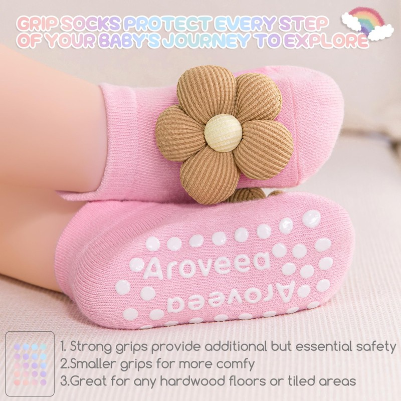 Aroveea Baby Toddler Socks Grip Flower Non Slip Girls Cotton