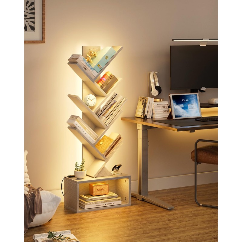 Evermagin 6 Tier Tree Bookshelf with Lights, LED Book Tree