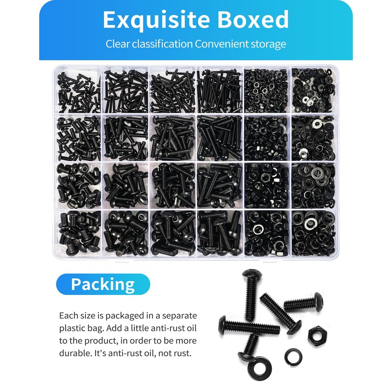 1800PCS Metric Screw Assortment, Metric Bolt Assortment Kit M2 M3