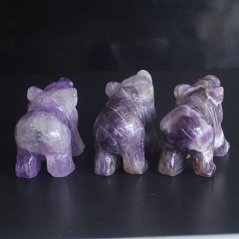 1.5'' Hand Carved Mixed Gemstone Crystal Bear Figurine Animal Carving