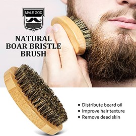 MALE GOD Kit de Barba - Set de Aseo con Aceite y Bálsamo Orgánicos, Cepillo y Peine de Madera, Tijeras, Caja de Regalo de Lujo, Bolsa de Nylon - Regal