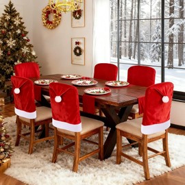 4PCS Velvet Christmas Red Hat Chair Covers Xmas Chair Back Slipcovers