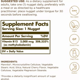 Solgar Methylcobalamin Vitamin B12, 5000 mcg, 30 Vegan Nuggets