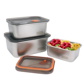 Stainless Steel Food Container with Lid, Snack Container, Leak-Proof Metal Food Container for Restaurant, Kitchen, Freezer, Buffet (1000 ml+1600 ml+2600 ml)