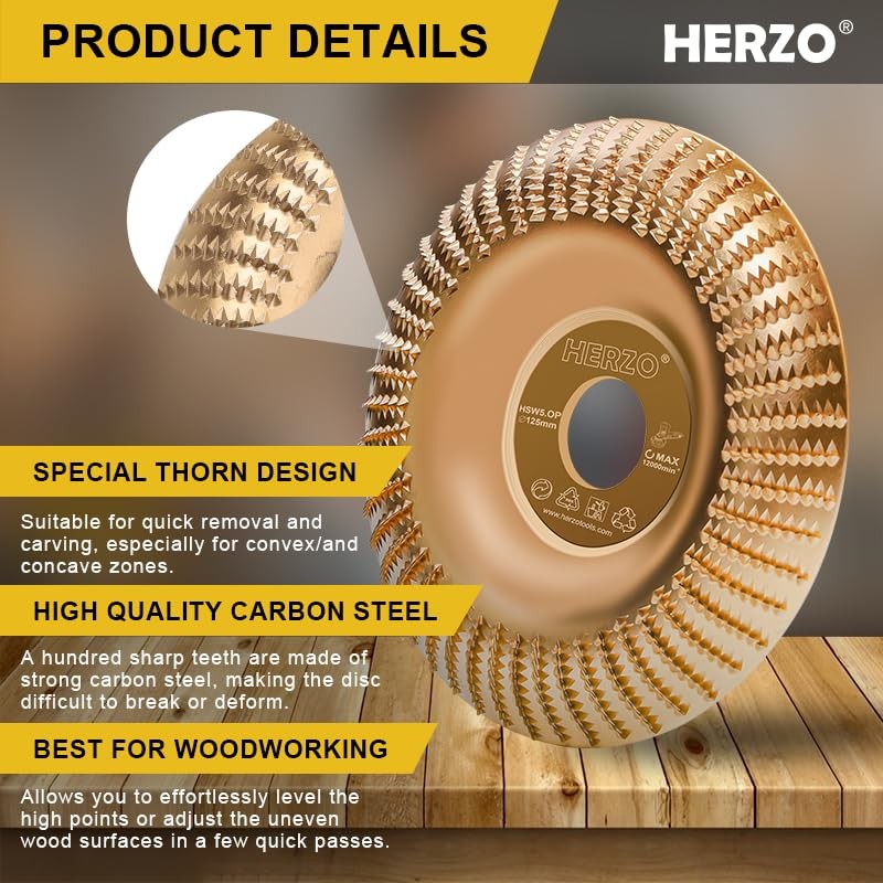 HERZO Wood Carving Wheel Grinder Wheel 5 Inch Wood Shaping