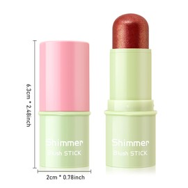 Boobeen Cream Makeup Blush Stick, Shimmer Blush for Cheeks, Glow Blush Makeup Lightweight Waterproof Highlighter Blush Wand, Easy to Blend