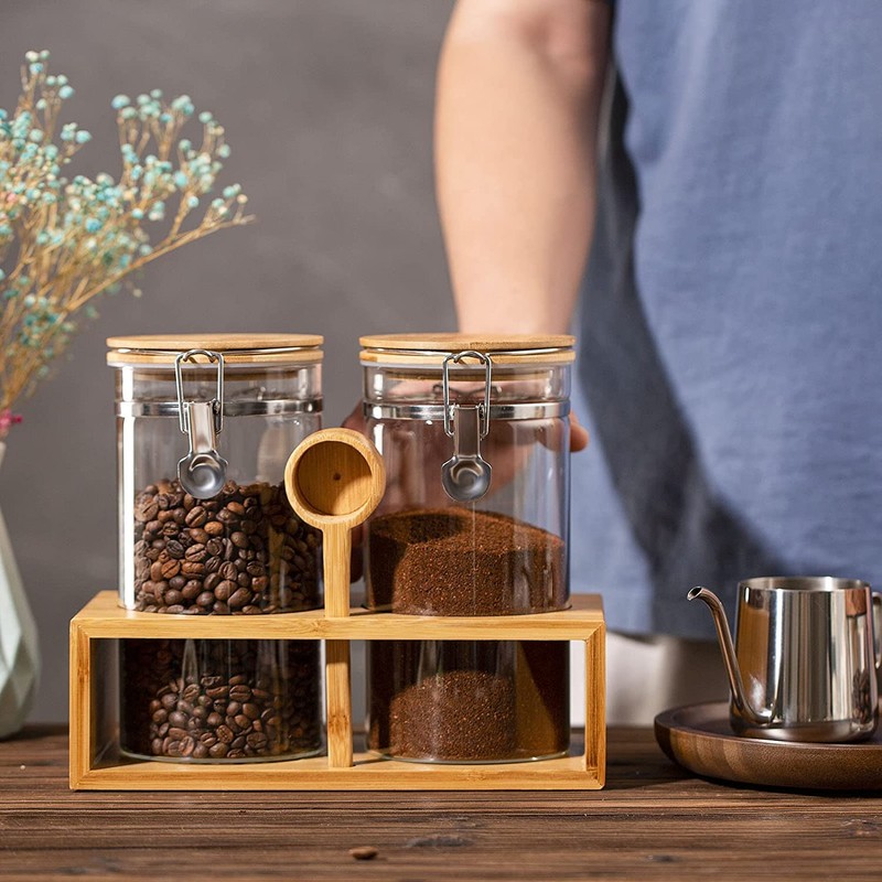 Yangbaga Glass Coffee Containers with Shelf, 2 x 45 oz