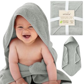 infancie Organic Cotton Low-Twist Woven Hooded Baby Towels, 31x31 Inches, Soft Bath Towels with Hood for Newborns and Kids, Girls & Boys (Moss Green, 31.4" L x 31.4" W)