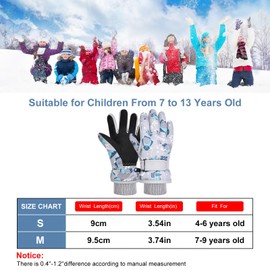 flintronic Kids Ski Gloves, Winter Skiing Gloves Thermal Snow Gloves with Adjustable Cuffs, Waterproof Snowboarding Gloves for Children Cycling, Skiing, Skating, Hiking (M)