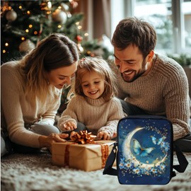 Wnbucioht Moon Blue Butterfly Crossbody Bag for Women Travel Mini Shoulder Handbags Butterfly Print Messenger Tote Bags Cute Sling Satchel for Girls Teens Crossbody Purse Gifts