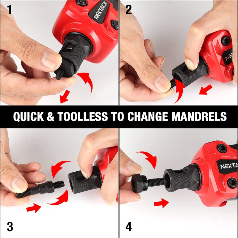 NEXTACK Rivet Nut Tool Mandre & Nosepiece Set M5, M6