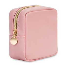 Wandering Nature Small Makeup Bag for Purse Mini Make up Pouch Cute Cosmetic Pouch for Women with Slip-in Pockets Eco Vegan Leather, Pink