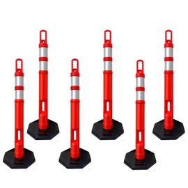 CJ Safety 45 inch Orange Delineator Post Cones with 10 lbs. Black Heavy Duty Rubber Base, Reflective Bands for Driveway, Parking Cones, Construction Safety Cones (6 Pack Traffic Cones)