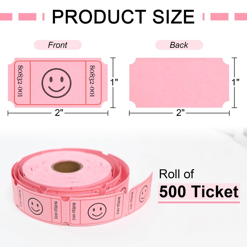 L LIKED 500 Raffle Tickets, Smile, Pink (6 Color Selection),