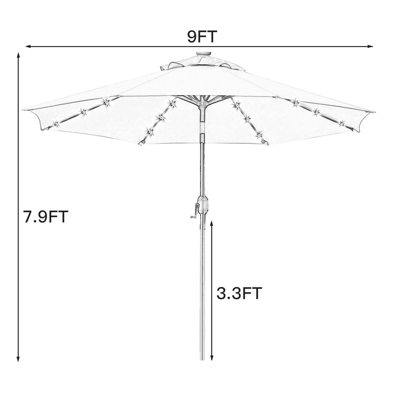 Sunnyglade 9' Solar LED Lighted Patio Umbrella with 8 Ribs/Tilt