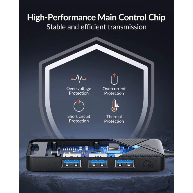 GiGimundo USB 3.0 Hub 4-Port Adapter Charger Data SLIM Super