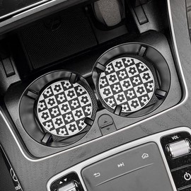 Follicomfy 2 Pack Car Coasters for Cup Holder Silicone, Black White Flowers