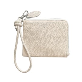 Giselle Women's Thin Compact L-Shaped Zipper Mini Wallet, Large Capacity, Lightweight, Hand Strap, Thin, Lightweight, Easy to Take Out, white