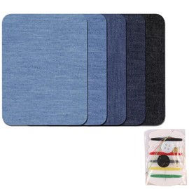 WOLMIK Ironing Patches for Clothes - 5 PCS Iron on Repair Patches with Sewing Kit, Denim Jean Patches for Repair, Mending Patches for Inside & Outside, 100% Cotton Strongest Glue Repair Decorating Kit