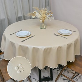 Xirggur Rectangle Table Cloth, Waterproof Heavy Duty Vinyl Tablecloths, Wipeable Washable Table Cover for Kitchen and Dining Room (Beige, 60" Round)