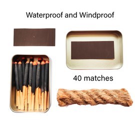 egreen Emergency Fire Starter Waterproof Windproof Relight Matches Wax Infused Natural Jute Cord for Hurricane Storm Outage Hiking Bushcraft Camping Outdoor Survival (2 x Tin Matches + Wax Rope)