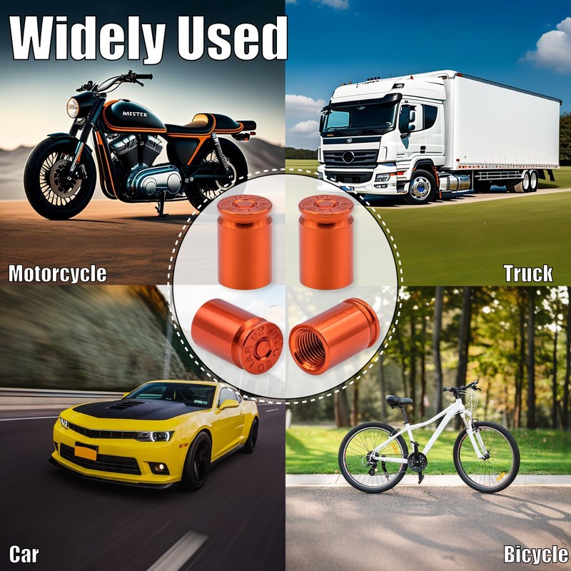 MEAJOO 4PCS Bullet Shell Tire Valve Stem Caps, Aluminum Alloy