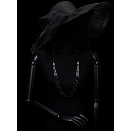 COOLSTEELANDBEYOND Necklaces Multi Strands Black Silver Crystal Beads Chain Magnetic Clasp Removable Two Collar, Metal, No Gemstone