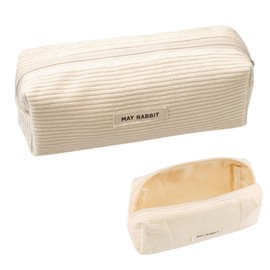 Feliciay Corduroy Fabric Pencil Case Aesthetic Made of Corduroy, Large Storage Capacity Pencil Case, Small Make Up Bag, Pen Bag, Suitable for Schools, Offices, Travel, White, Modern-minimalist