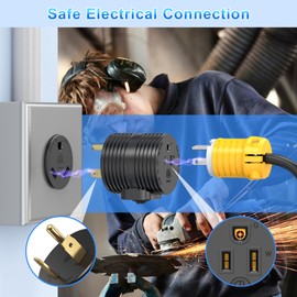 30A to 15A RV Electrical Adapter NEMA TT-30P Male Plug to NEMA 5-15R Female Receptacle with 15A Rated Breaker Grounding House Power to Camper ETL Listed