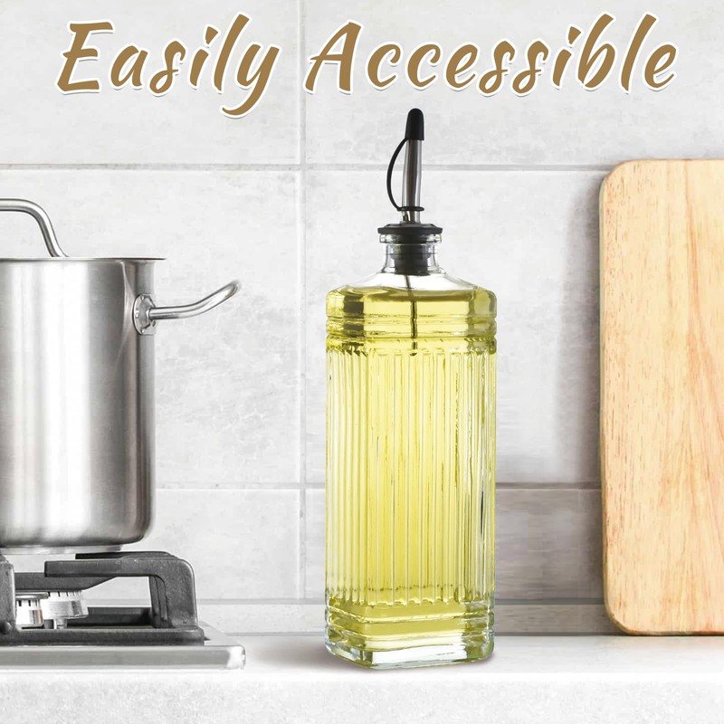 Wongblee 1-Pack Glass Olive Oil Dispenser 500ML/17OZ, Rectangular Vinegar Bottle