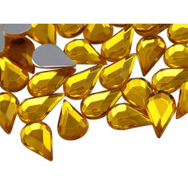 Allstarco 10x6mm Flat Back Teardrop Acrylic Rhinestones Plastic Gems for Jewelry Making Costume Jewels Cosplay Card Making Embelishments Crafts - 100 Pieces (Gold Topaz H107)