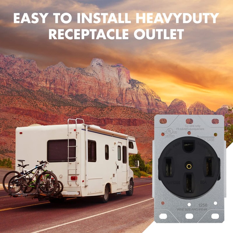 NEMA 14-50R Receptacle 50 Amp Flush Mounting Outlet, 3 Pole,