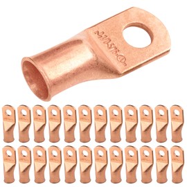SELTERM 25pcs 1/0 AWG 5/16" Stud Battery Lugs, Ring Terminals, Heavy Duty Copper Wire Lugs, Battery Cable Ends, 0 Gauge Ring Terminal Connectors, UL Bare Copper Eyelets Electrical Battery Cable Lugs